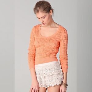 Free People Cable Cropped Knit Sweater Top Wool Coquette CottageCore Feminine XS